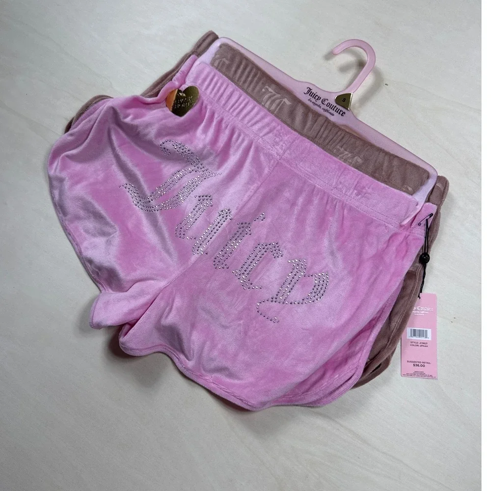 Juicy Couture 2Pack Velour Shorts Pink Mauve Rhinestone Monogram Small NWT